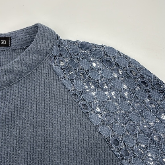 Miholl Blue/Gray Lace Sleeve Top size XL - Picture 6 of 8